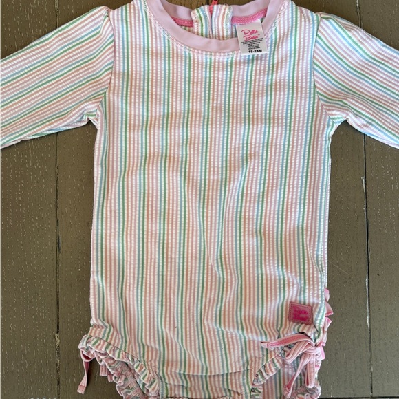 Ruffle Butts Baby Girls’ Rainbow Seersucker Long-Sleeve Swimsuit • Size 18-24M - Picture 5 of 11